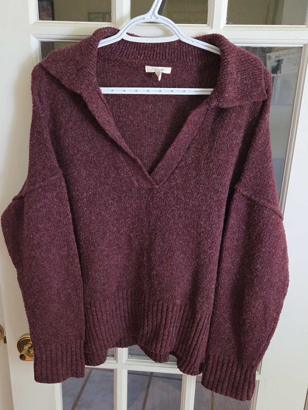 Maurices V‑Neck Collared Sweater in Burgundy